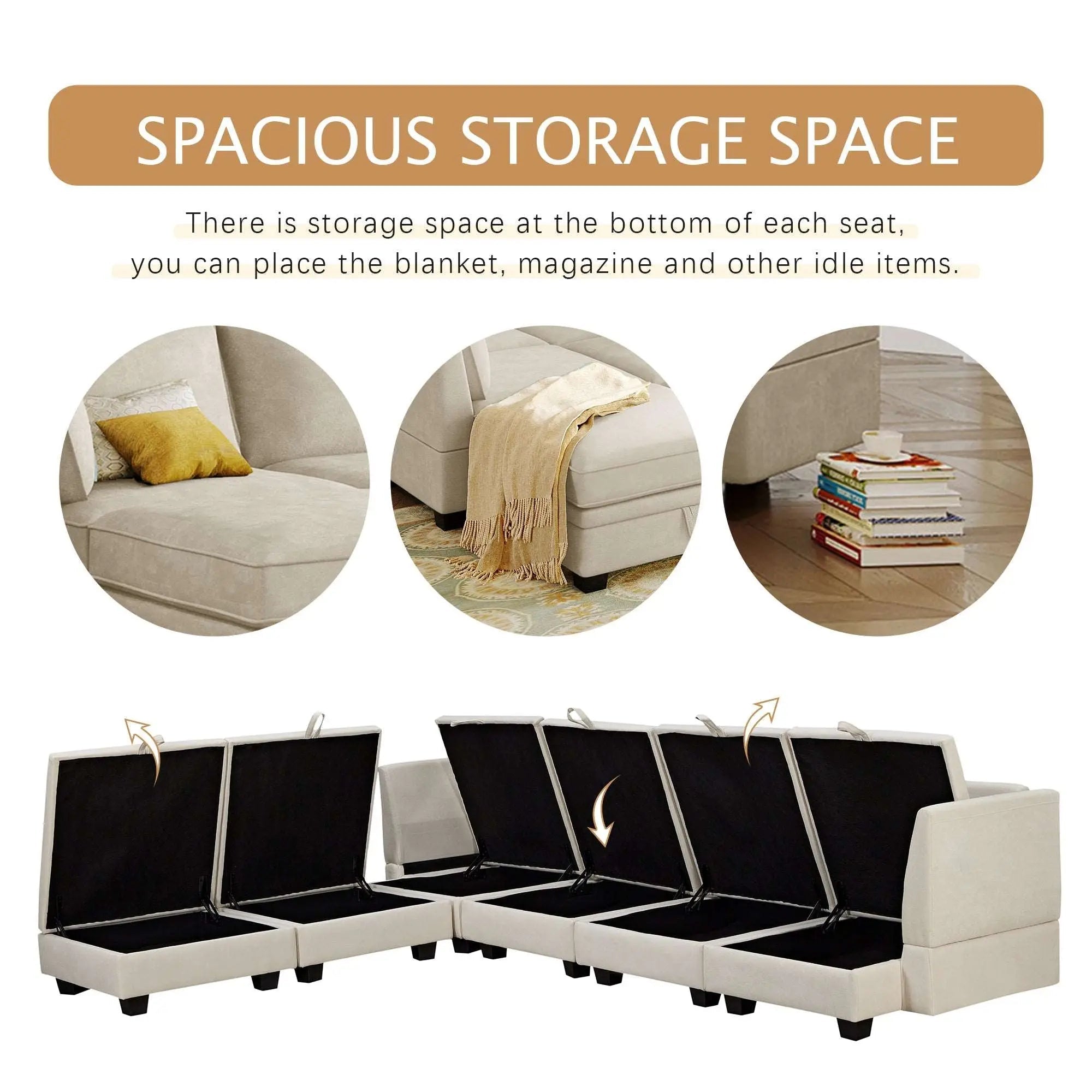 Bellemave® 115.1" Modern Large U - Shape Modular Sectional Sofa, Convertible Sofa Bed with Reversible Chaise - Bellemave