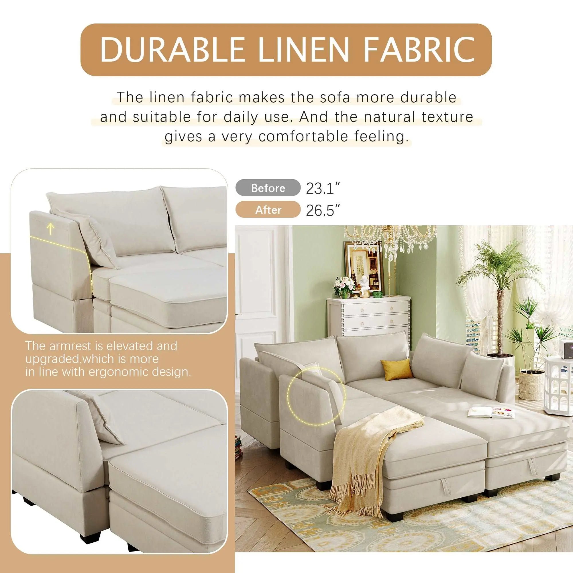 Bellemave® 115.1" Modern Large U - Shape Modular Sectional Sofa, Convertible Sofa Bed with Reversible Chaise - Bellemave