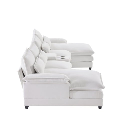 Bellemave® 123" Modern U - shaped Sofa with Console,Cupholders and USB Ports - Bellemave