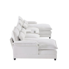 Bellemave® 123" Modern U - shaped Sofa with Console,Cupholders and USB Ports - Bellemave