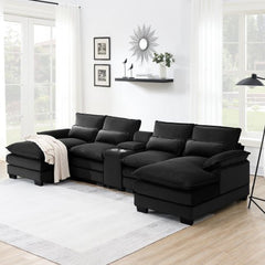 Bellemave® 123" Modern U - shaped Sofa with Console,Cupholders and USB Ports - Bellemave