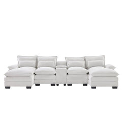 Bellemave® 123" Modern U - shaped Sofa with Console,Cupholders and USB Ports - Bellemave