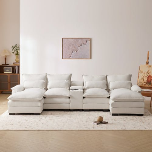 Bellemave® 123" Modern U - shaped Sofa with Console,Cupholders and USB Ports - Bellemave