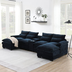 Bellemave® 123" Modern U - shaped Sofa with Console,Cupholders and USB Ports - Bellemave
