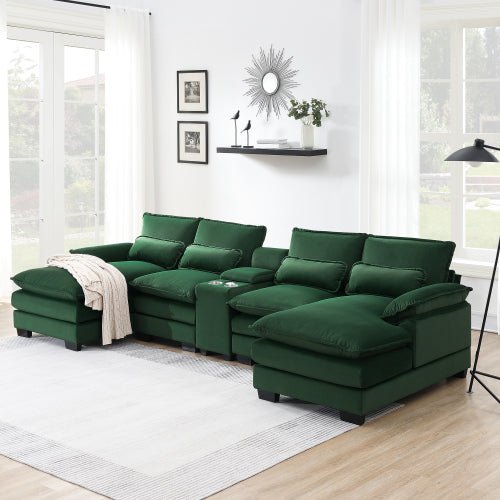 Bellemave® 123" Modern U - shaped Sofa with Console,Cupholders and USB Ports - Bellemave