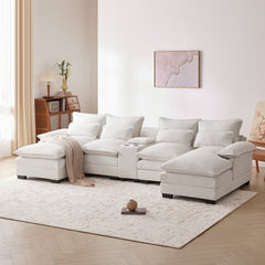 Bellemave® 123" Modern U - shaped Sofa with Console,Cupholders and USB Ports - Bellemave