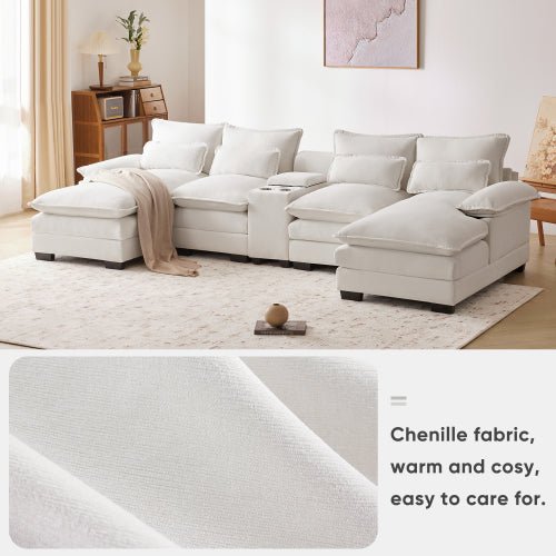 Bellemave® 123" Modern U - shaped Sofa with Console,Cupholders and USB Ports - Bellemave