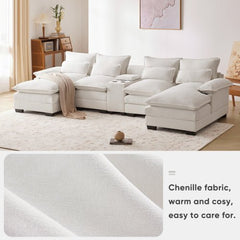 Bellemave® 123" Modern U - shaped Sofa with Console,Cupholders and USB Ports - Bellemave