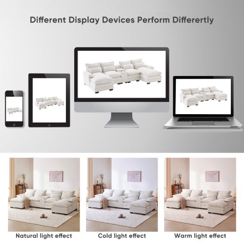 Bellemave® 123" Modern U - shaped Sofa with Console,Cupholders and USB Ports - Bellemave