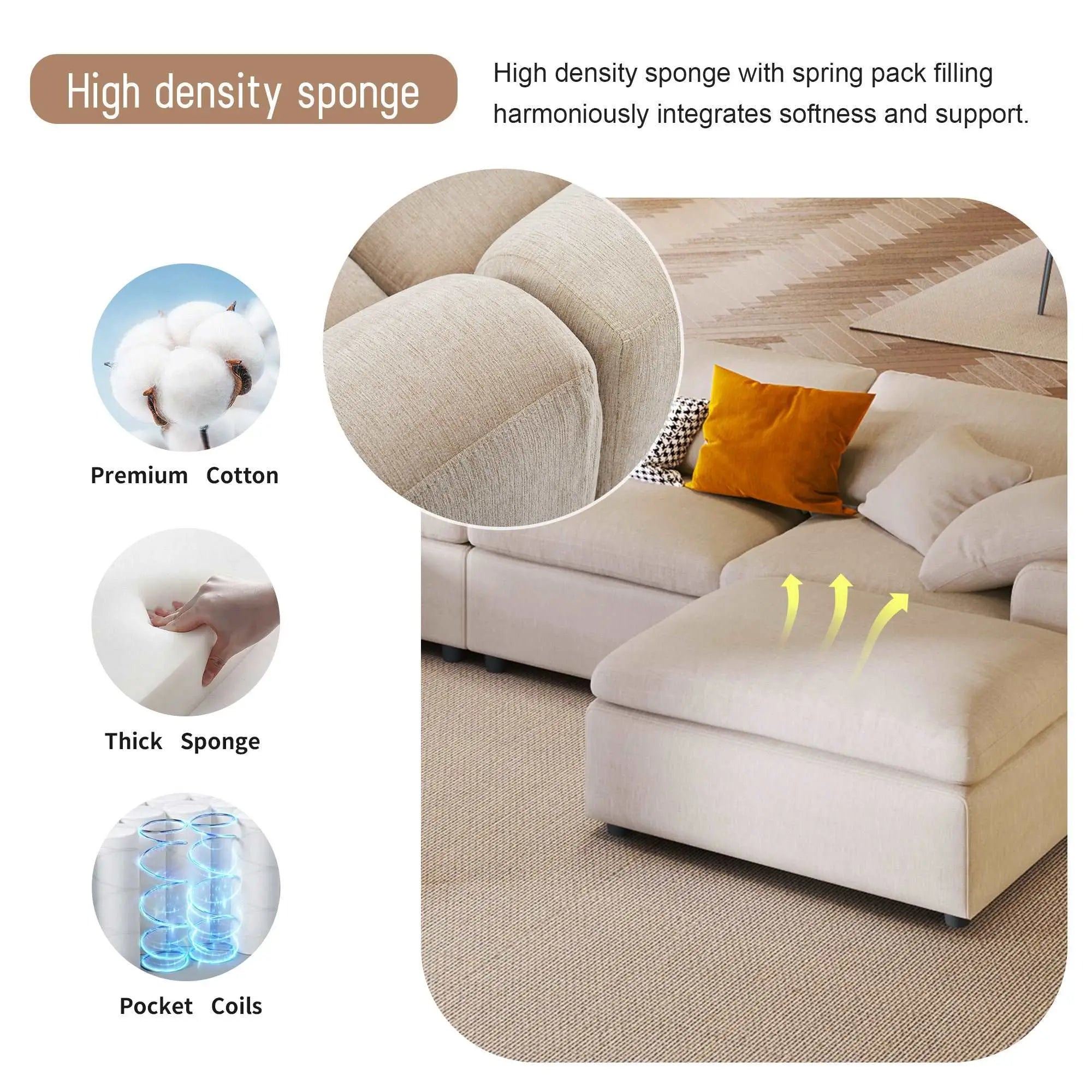 Bellemave® 129.3" Oversized Modular Sectional Sofa with Ottoman L Shaped Corner Sectional - Bellemave