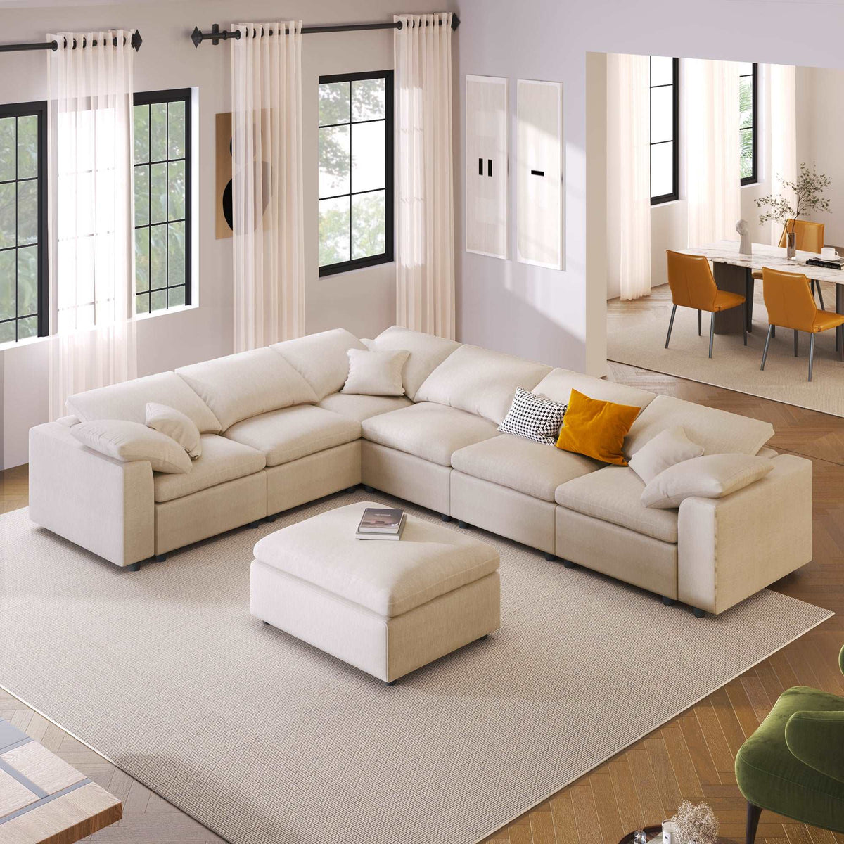 Bellemave® 129.3" Oversized Modular Sectional Sofa with Ottoman L Shaped Corner Sectional - Bellemave