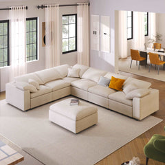 Bellemave® 129.3" Oversized Modular Sectional Sofa with Ottoman L Shaped Corner Sectional - Bellemave