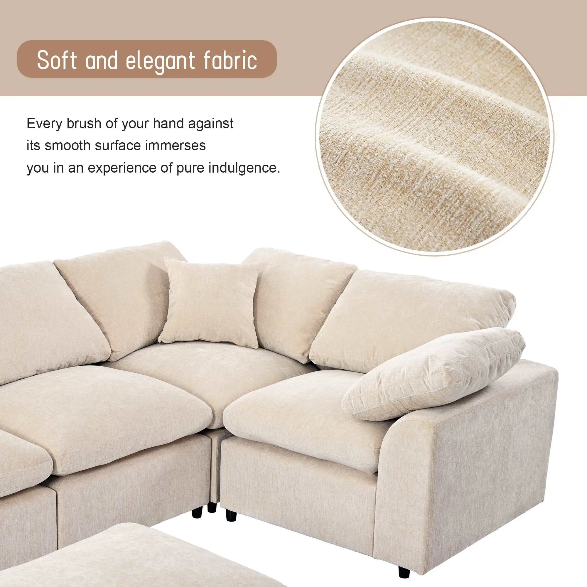 Bellemave® 129.3" Oversized Modular Sectional Sofa with Ottoman L Shaped Corner Sectional - Bellemave