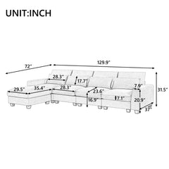 Bellemave® 129.9" Modern Large L - Shape Feather Filled Sectional Sofa, Convertible Sofa Couch with Reversible Chaise - Bellemave