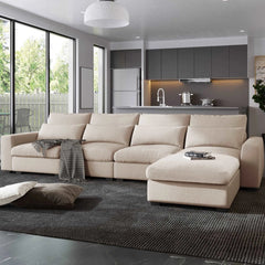Bellemave® 129.9" Modern Large L - Shape Feather Filled Sectional Sofa, Convertible Sofa Couch with Reversible Chaise - Bellemave