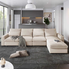 Bellemave® 129.9" Modern Large L - Shape Feather Filled Sectional Sofa, Convertible Sofa Couch with Reversible Chaise - Bellemave