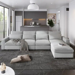 Bellemave® 129.9" Modern Large L - Shape Feather Filled Sectional Sofa, Convertible Sofa Couch with Reversible Chaise - Bellemave