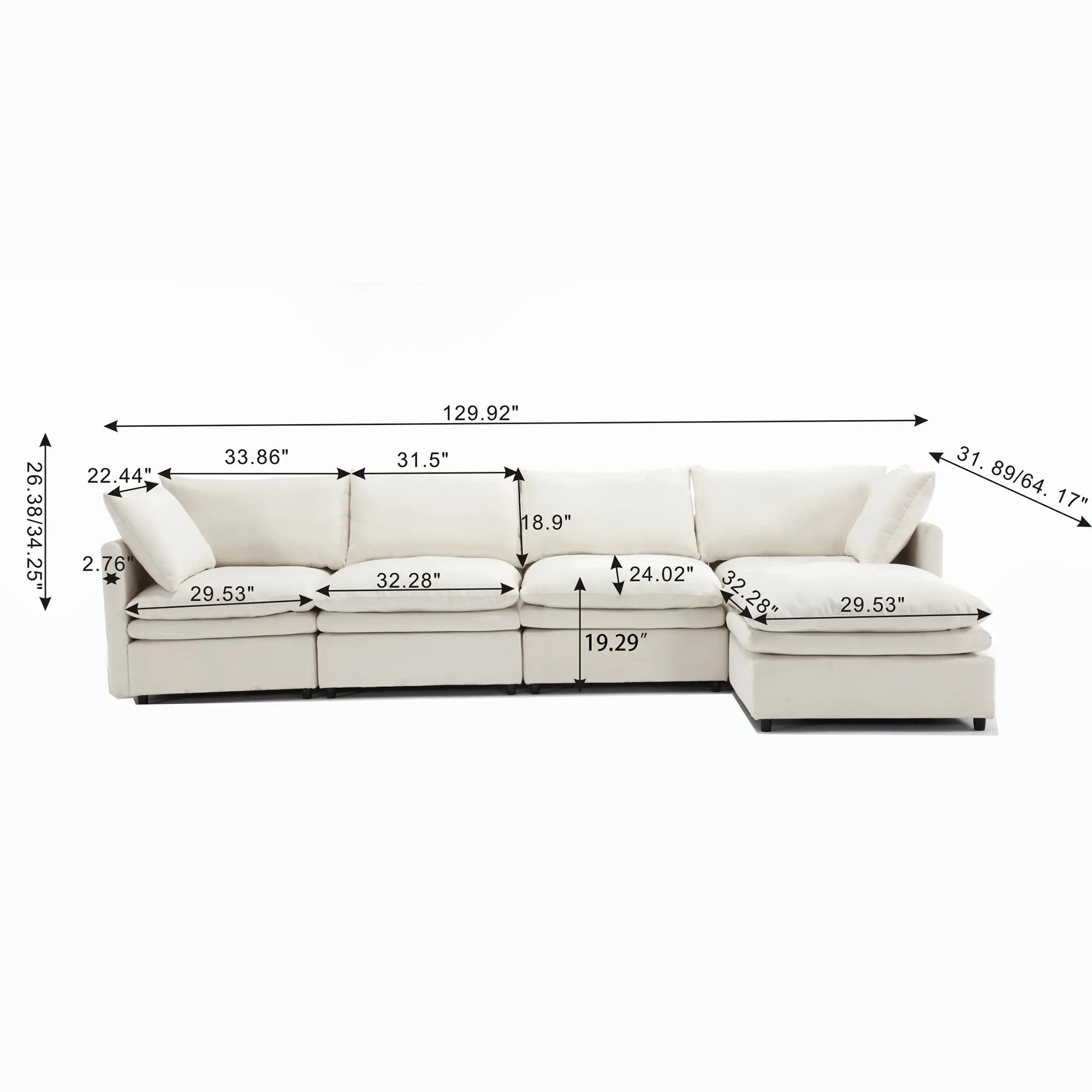 Bellemave® 129.9" Modern U - shaped Sectional Upholstered Sofa with Chaise Lounge - Bellemave