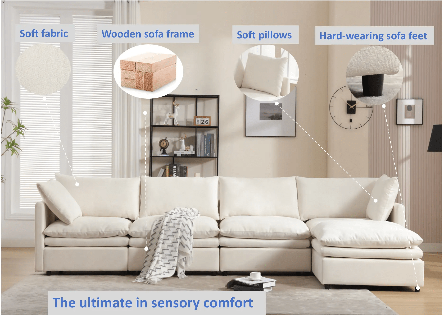Bellemave® 129.9" Modern U - shaped Sectional Upholstered Sofa with Chaise Lounge - Bellemave