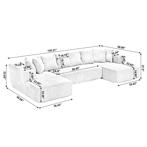 Bellemave® 131" U - shaped Modular Sectional Couch with 8 Pillows - Bellemave