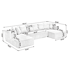 Bellemave® 131" U - shaped Modular Sectional Couch with 8 Pillows - Bellemave