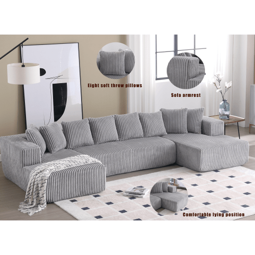 Bellemave® 131" U - shaped Modular Sectional Couch with 8 Pillows - Bellemave