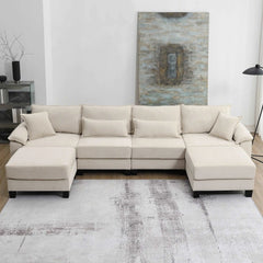Bellemave® 133" Corduroy Modular Sectional Sofa,U Shaped Couch with Armrest Bags,6 Seat Freely Combinable Sofa Bed - Bellemave