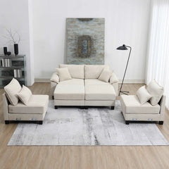 Bellemave® 133" Corduroy Modular Sectional Sofa,U Shaped Couch with Armrest Bags,6 Seat Freely Combinable Sofa Bed - Bellemave