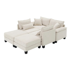Bellemave® 133" Corduroy Modular Sectional Sofa,U Shaped Couch with Armrest Bags,6 Seat Freely Combinable Sofa Bed - Bellemave
