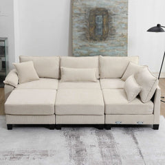 Bellemave® 133" Corduroy Modular Sectional Sofa,U Shaped Couch with Armrest Bags,6 Seat Freely Combinable Sofa Bed - Bellemave