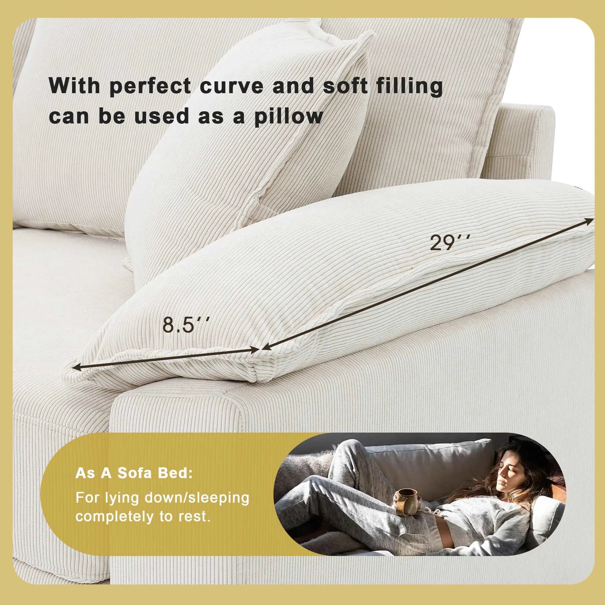 Bellemave® 133" Corduroy Modular Sectional Sofa,U Shaped Couch with Armrest Bags,6 Seat Freely Combinable Sofa Bed - Bellemave
