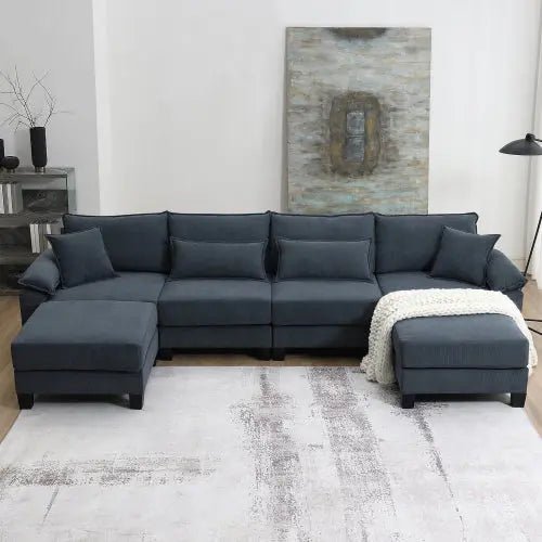 Bellemave® 133" Corduroy Modular Sectional Sofa,U Shaped Couch with Armrest Bags,6 Seat Freely Combinable Sofa Bed - Bellemave