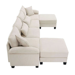 Bellemave® 133" Corduroy Modular Sectional Sofa,U Shaped Couch with Armrest Bags,6 Seat Freely Combinable Sofa Bed - Bellemave