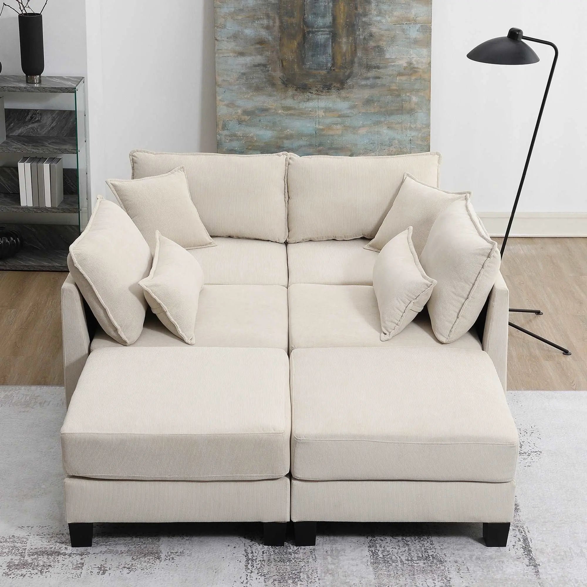 Bellemave® 133" Corduroy Modular Sectional Sofa,U Shaped Couch with Armrest Bags,6 Seat Freely Combinable Sofa Bed - Bellemave