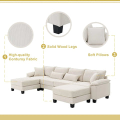Bellemave® 133" Corduroy Modular Sectional Sofa,U Shaped Couch with Armrest Bags,6 Seat Freely Combinable Sofa Bed - Bellemave