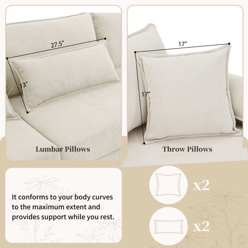 Bellemave® 133" Wide Seat Corduroy Modular Sectional Sofa with Armrest Pillow and Ottomans - Bellemave