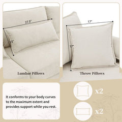 Bellemave® 133" Wide Seat Corduroy Modular Sectional Sofa with Armrest Pillow and Ottomans - Bellemave