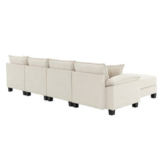 Bellemave® 133" Wide Seat Corduroy Modular Sectional Sofa with Armrest Pillow and Ottomans - Bellemave