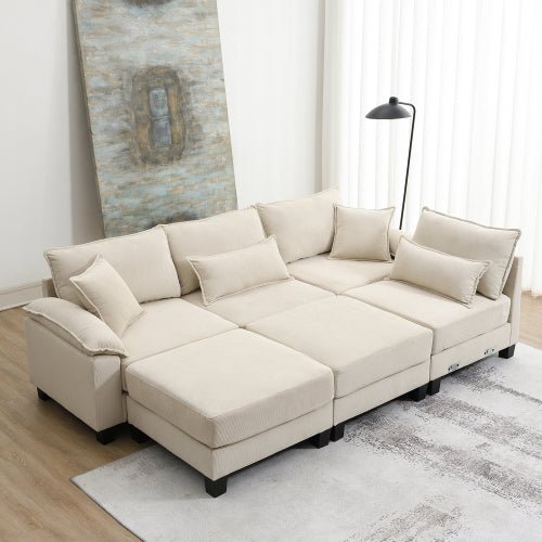 Bellemave® 133" Wide Seat Corduroy Modular Sectional Sofa with Armrest Pillow and Ottomans - Bellemave