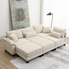 Bellemave® 133" Wide Seat Corduroy Modular Sectional Sofa with Armrest Pillow and Ottomans - Bellemave
