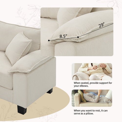 Bellemave® 133" Wide Seat Corduroy Modular Sectional Sofa with Armrest Pillow and Ottomans - Bellemave