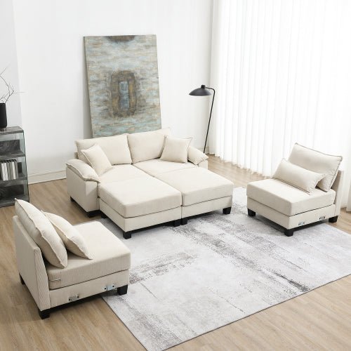 Bellemave® 133" Wide Seat Corduroy Modular Sectional Sofa with Armrest Pillow and Ottomans - Bellemave