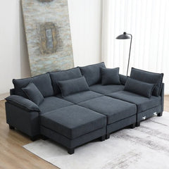 Bellemave® 133" Wide Seat Corduroy Modular Sectional Sofa with Armrest Pillow and Ottomans - Bellemave