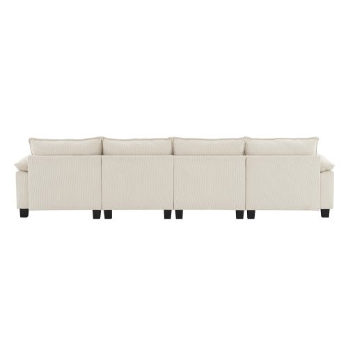 Bellemave® 133" Wide Seat Corduroy Modular Sectional Sofa with Armrest Pillow and Ottomans - Bellemave