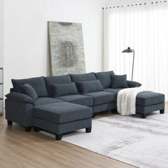 Bellemave® 133" Wide Seat Corduroy Modular Sectional Sofa with Armrest Pillow and Ottomans - Bellemave