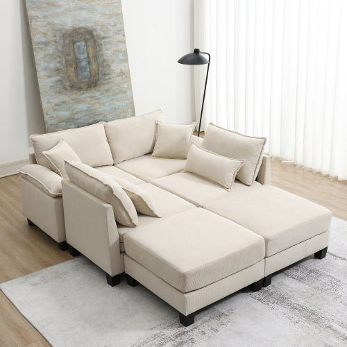 Bellemave® 133" Wide Seat Corduroy Modular Sectional Sofa with Armrest Pillow and Ottomans - Bellemave