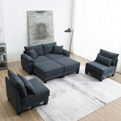 Bellemave® 133" Wide Seat Corduroy Modular Sectional Sofa with Armrest Pillow and Ottomans - Bellemave