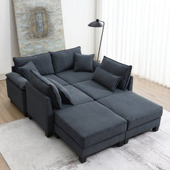 Bellemave® 133" Wide Seat Corduroy Modular Sectional Sofa with Armrest Pillow and Ottomans - Bellemave