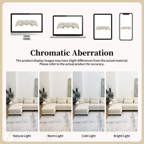 Bellemave® 133" Wide Seat Corduroy Modular Sectional Sofa with Armrest Pillow and Ottomans - Bellemave