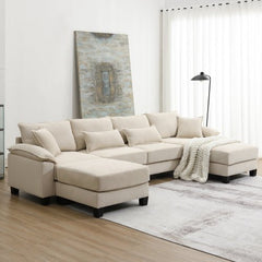 Bellemave® 133" Wide Seat Corduroy Modular Sectional Sofa with Armrest Pillow and Ottomans - Bellemave